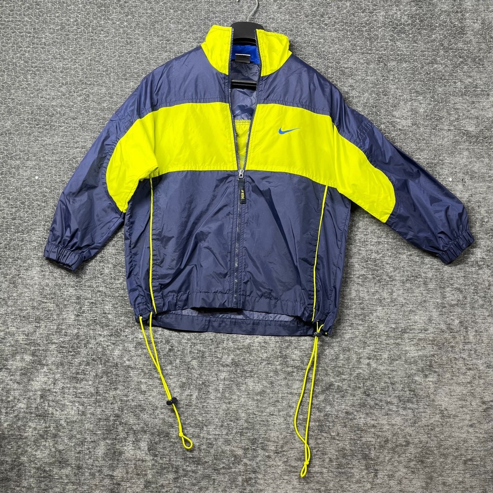 VTG 90s Nike Windbreaker Jacket Boys Blue Yellow Colorblock Full Zip - Medium